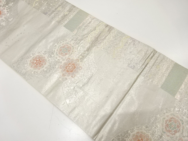JAPANESE FUKURO OBI / PLATINUM​ FOIL / WOVEN JIGAMI PATTERN